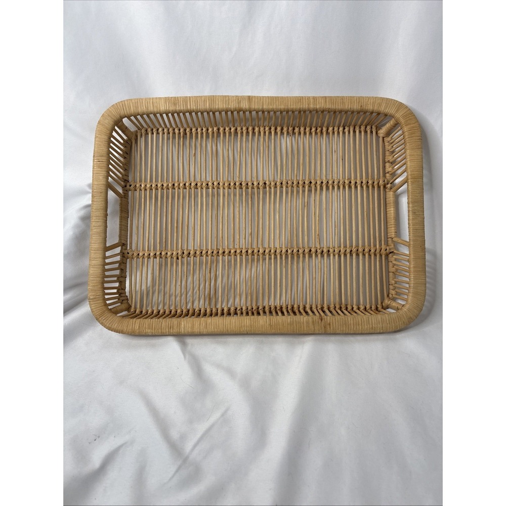 Vtg MCM Danish Rattan Serving Tray‎ Modern Chic Boho Bamboo 18.5"x13.5"